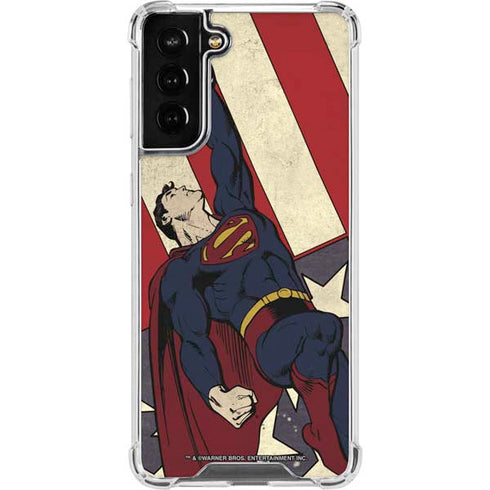 DC Comics Superman Vintage Pose American Flag Galaxy S22 Plus Clear Case