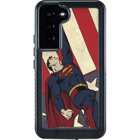 DC Comics Superman Vintage Pose American Flag Galaxy S23 Plus Waterproof Case