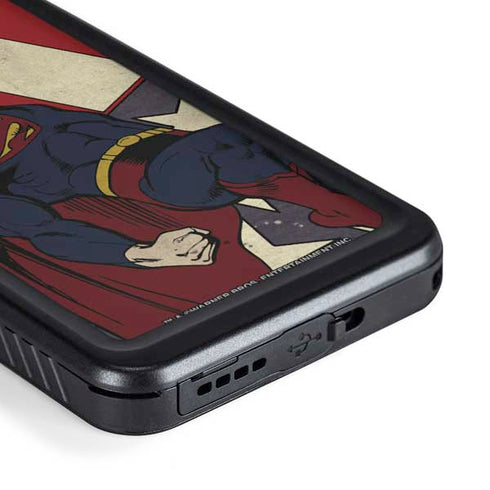 DC Comics Superman Vintage Pose American Flag Galaxy S23 Plus Waterproof Case