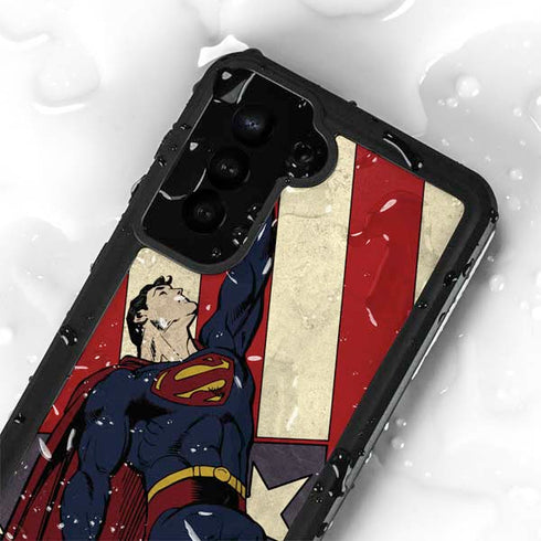 DC Comics Superman Vintage Pose American Flag Galaxy S23 Plus Waterproof Case