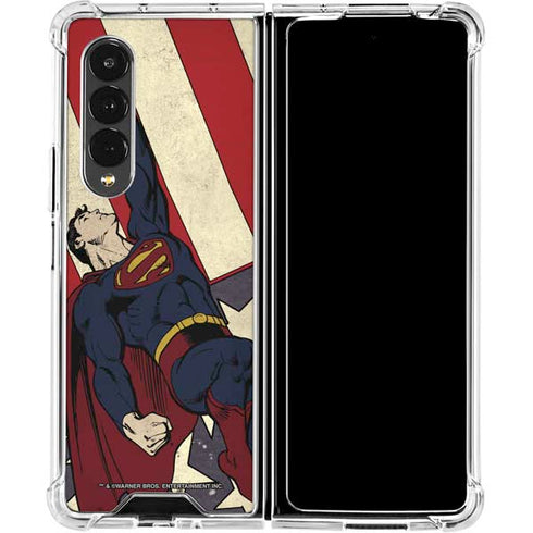 DC Comics Superman Vintage Pose American Flag Galaxy Z Fold4 5G Clear Case