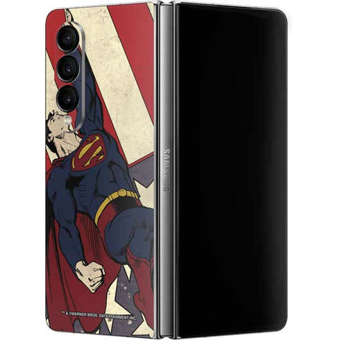 DC Comics Superman Vintage Pose American Flag Galaxy Z Fold4 5G Skin