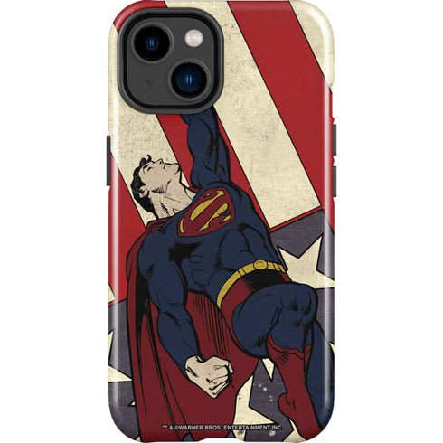 DC Comics Superman Vintage Pose American Flag iPhone 14 Plus Impact Case
