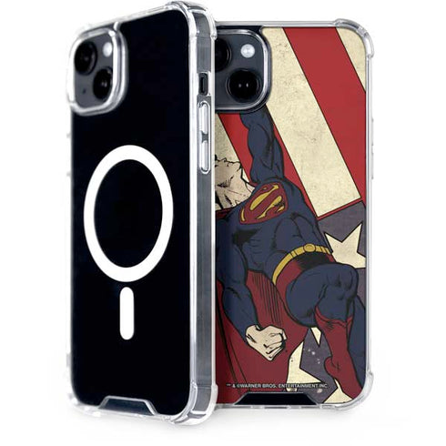 DC Comics Superman Vintage Pose American Flag iPhone 15 MagSafe Case