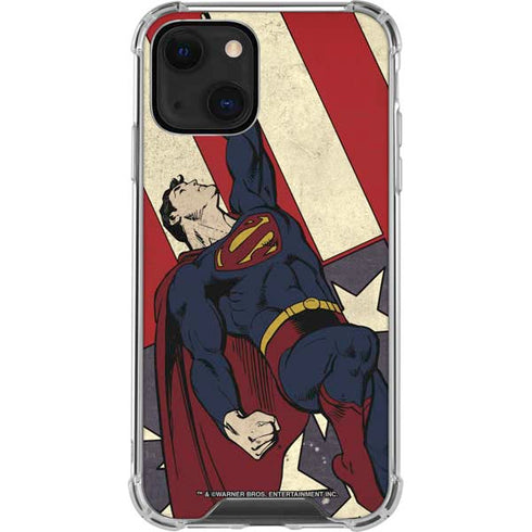 DC Comics Superman Vintage Pose American Flag iPhone 14 Plus Clear Case