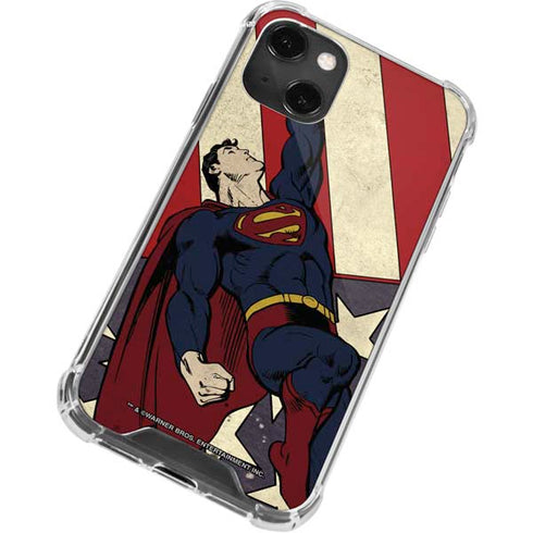 DC Comics Superman Vintage Pose American Flag iPhone 14 Plus Clear Case