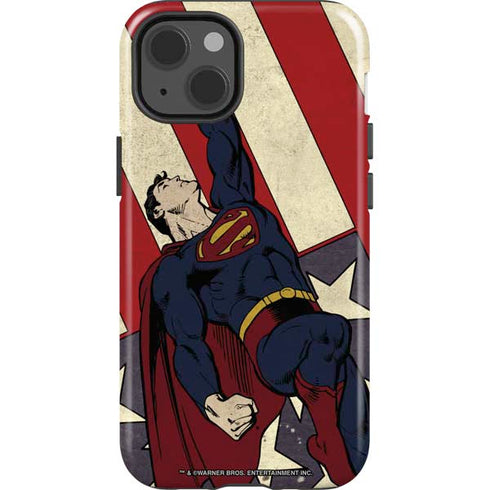 DC Comics Superman Vintage Pose American Flag iPhone 15 Impact Case