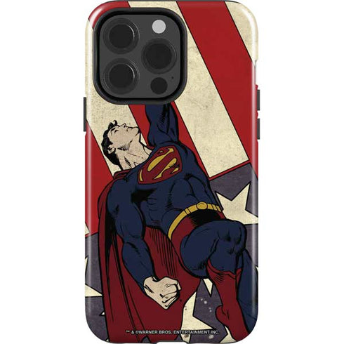 DC Comics Superman Vintage Pose American Flag iPhone 14 Pro Impact Case