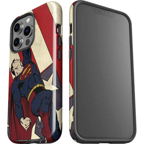 DC Comics Superman Vintage Pose American Flag iPhone 14 Pro Impact Case