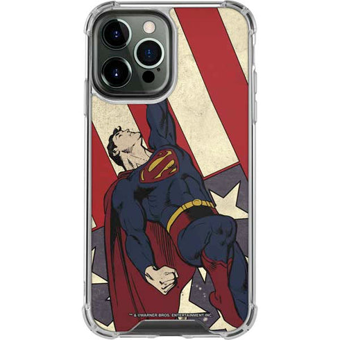 DC Comics Superman Vintage Pose American Flag iPhone 15 Pro Max Clear Case