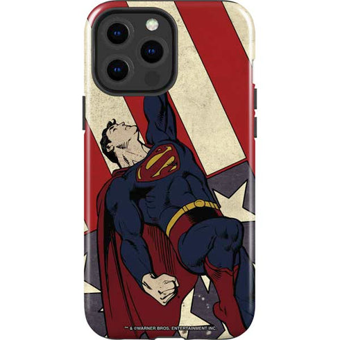 DC Comics Superman Vintage Pose American Flag iPhone 15 Pro Max Impact Case