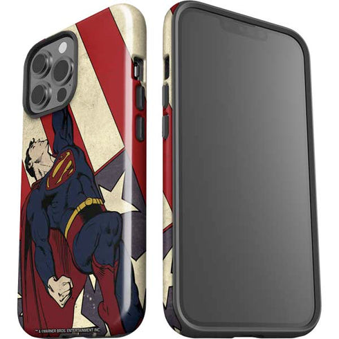 DC Comics Superman Vintage Pose American Flag iPhone 15 Pro Max Impact Case