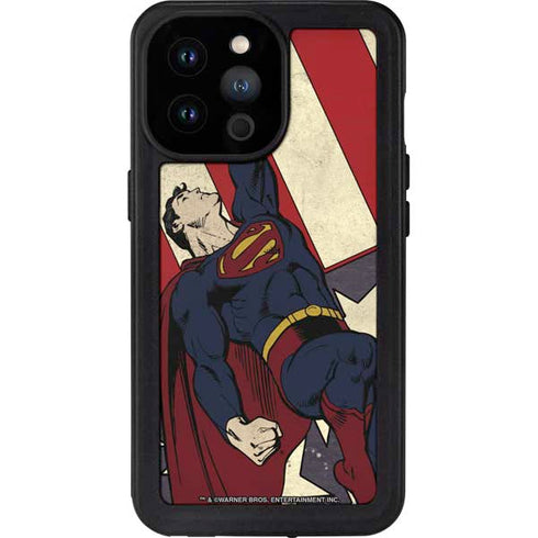 DC Comics Superman Vintage Pose American Flag iPhone 14 Pro Max Waterproof Case