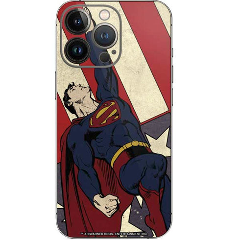 DC Comics Superman Vintage Pose American Flag iPhone 14 Pro Skin