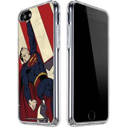 DC Comics Superman Vintage Pose American Flag iPhone SE (2nd & 3rd Gen) Clear Case