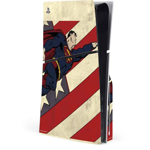 DC Comics Superman Vintage Pose American Flag PS5 Slim Disk Console Skin