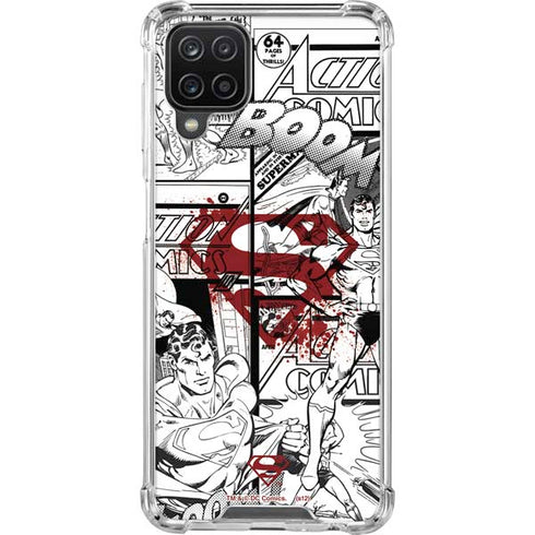 DC Comics Superman Comic Pattern Logo in Red Galaxy A12 Clear Case