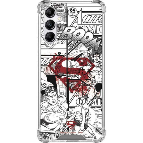 DC Comics Superman Comic Pattern Logo in Red Galaxy A14 5G Clear Case