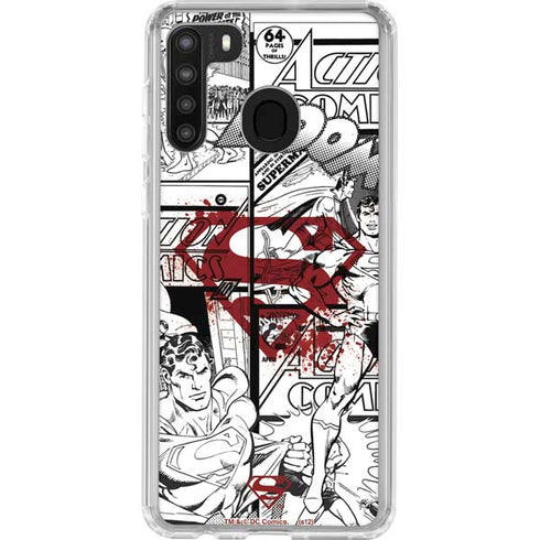 DC Comics Superman Comic Pattern Logo in Red Galaxy A21 Clear Case
