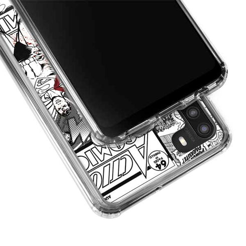DC Comics Superman Comic Pattern Logo in Red Galaxy A21 Clear Case