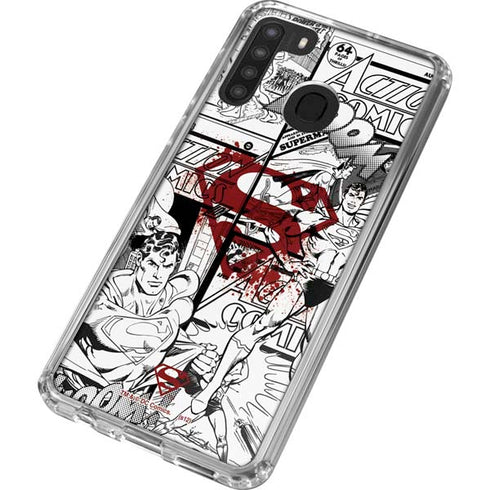 DC Comics Superman Comic Pattern Logo in Red Galaxy A21 Clear Case