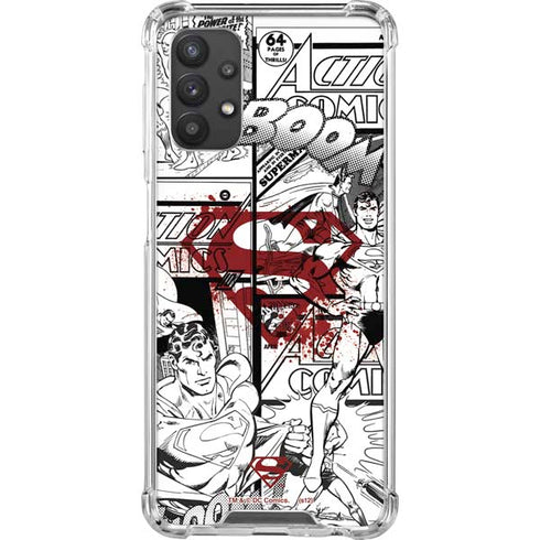 DC Comics Superman Comic Pattern Logo in Red Galaxy A32 5G Clear Case
