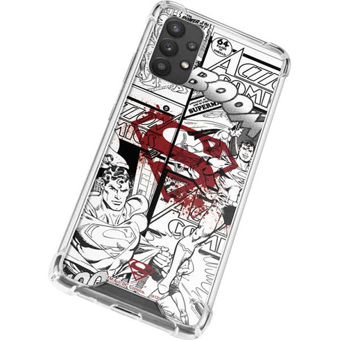DC Comics Superman Comic Pattern Logo in Red Galaxy A32 5G Clear Case