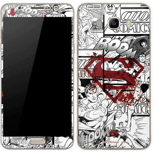 DC Comics Superman Comic Pattern Logo in Red Galaxy J7 Skin