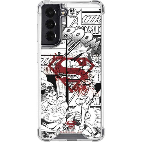 DC Comics Superman Comic Pattern Logo in Red Galaxy S21 5G Clear Case