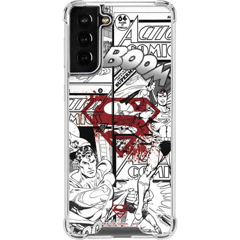 DC Comics Superman Comic Pattern Logo in Red Galaxy S21 FE Clear Case
