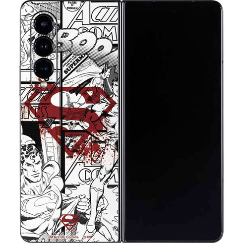 DC Comics Superman Comic Pattern Logo in Red Galaxy Z Fold4 5G Skin