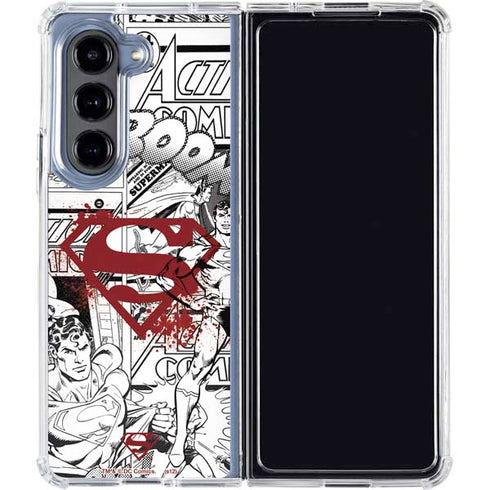 DC Comics Superman Comic Pattern Logo in Red Galaxy Z Fold5 5G Clear Case