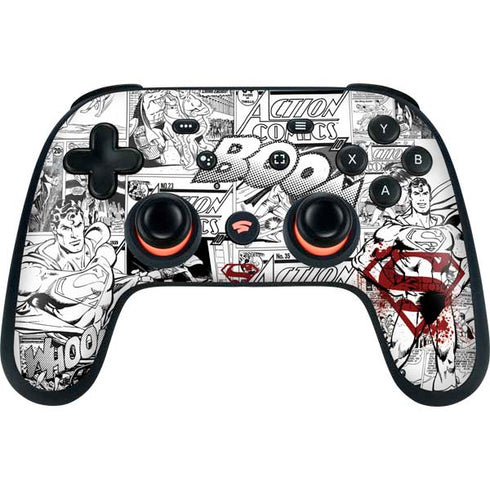 DC Comics Superman Comic Pattern Logo in Red Google Stadia Controller Skin