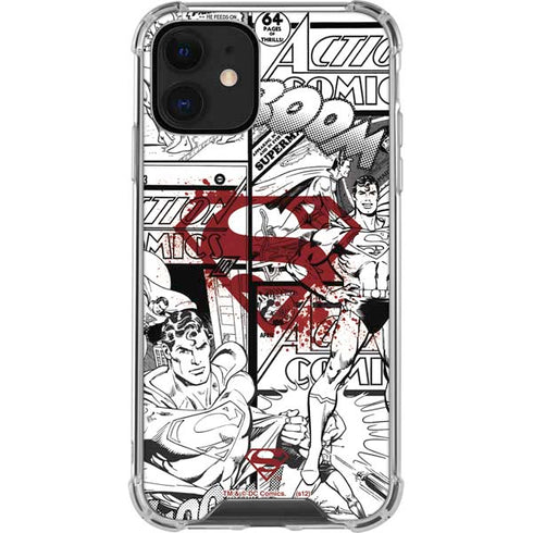 DC Comics Superman Comic Pattern Logo in Red iPhone 12 Clear Case