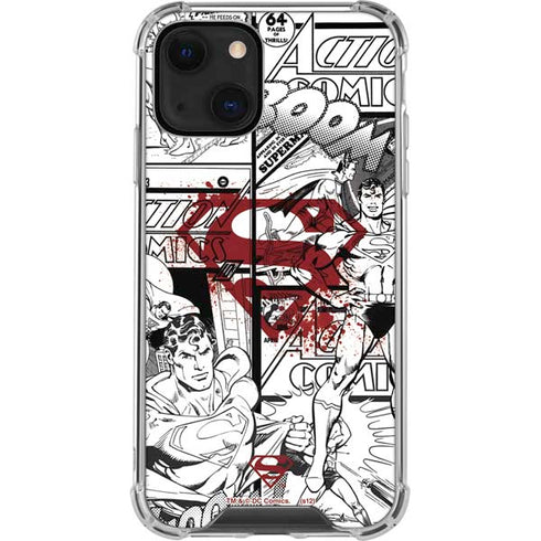 DC Comics Superman Comic Pattern Logo in Red iPhone 13 Mini Clear Case