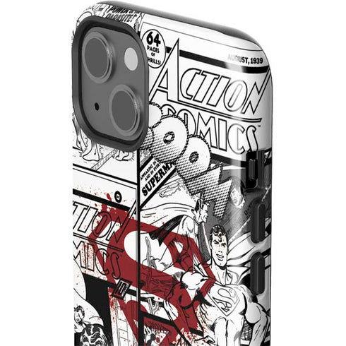 DC Comics Superman Comic Pattern Logo in Red iPhone 15 Plus Impact Case