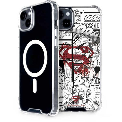 DC Comics Superman Comic Pattern Logo in Red iPhone 15 Plus MagSafe Case