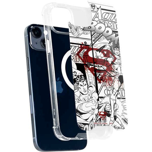 DC Comics Superman Comic Pattern Logo in Red iPhone 15 Plus MagSafe Case