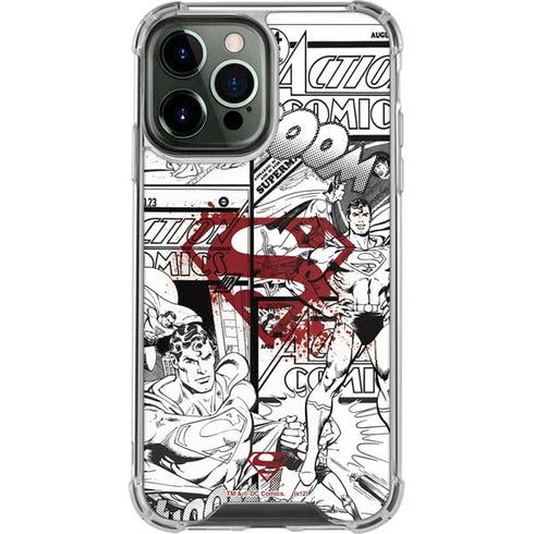 DC Comics Superman Comic Pattern Logo in Red iPhone 14 Pro Max Clear Case