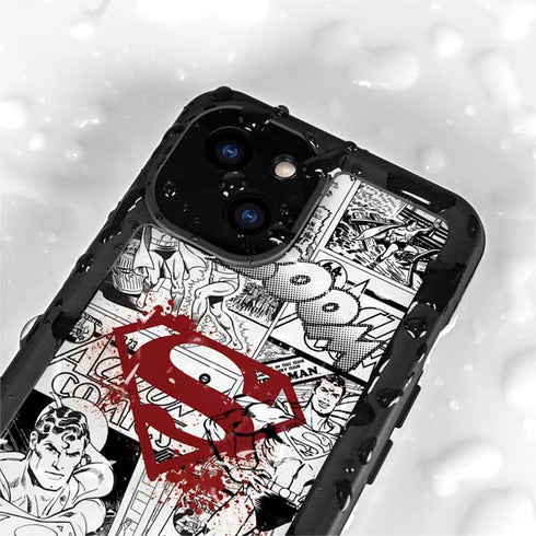 DC Comics Superman Comic Pattern Logo in Red iPhone 15 Plus Waterproof Case