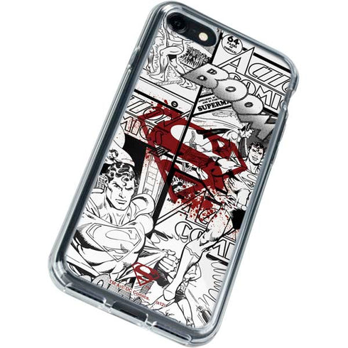 DC Comics Superman Comic Pattern Logo in Red iPhone SE (2nd & 3rd Gen) Clear Case