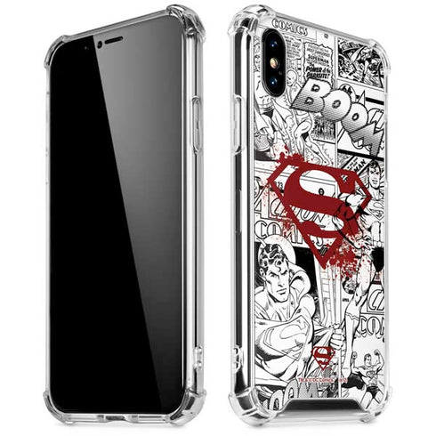 DC Comics Superman Comic Pattern Logo in Red iPhone XS Max Clear Case