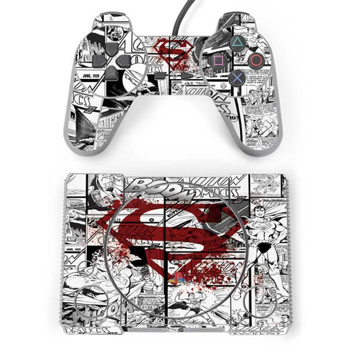 DC Comics Superman Comic Pattern Logo in Red PlayStation Classic Bundle Skin