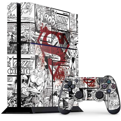 DC Comics Superman Comic Pattern Logo in Red PS4 Console and Controller Bundle Skin