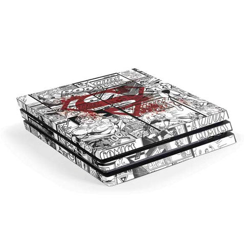 DC Comics Superman Comic Pattern Logo in Red PS4 Pro Console Skin
