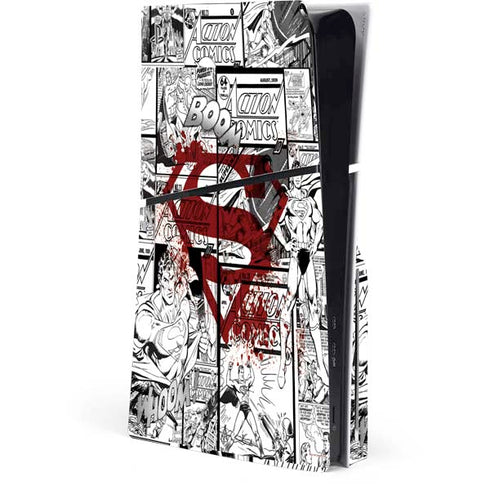 DC Comics Superman Comic Pattern Logo in Red PS5 Slim Disk Console Skin