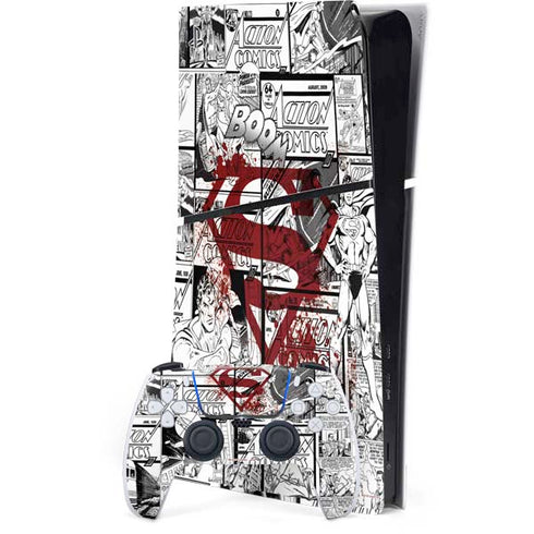 DC Comics Superman Comic Pattern Logo in Red PS5 Slim Digital Edition Console Skin