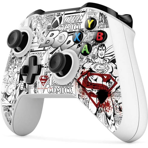 DC Comics Superman Comic Pattern Logo in Red Xbox One S Controller Skin