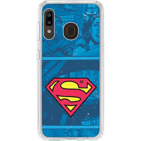 DC Comics Superman Logo Background Pattern Galaxy A20 Clear Case