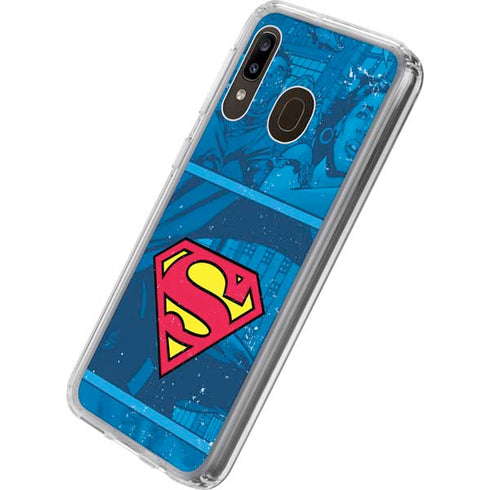 DC Comics Superman Logo Background Pattern Galaxy A20 Clear Case